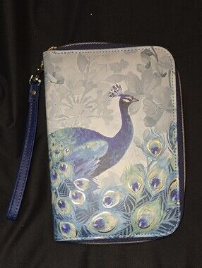 Punch Studio Peacock Wristlet Journal Zippered Travel Wallet 7.5x5"